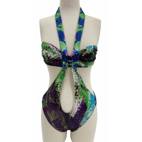 La Perla Python BEYONCE Instyle Gorgeous Sequin One Piece Swim Suit US 8 NWT - Picture 2 of 12